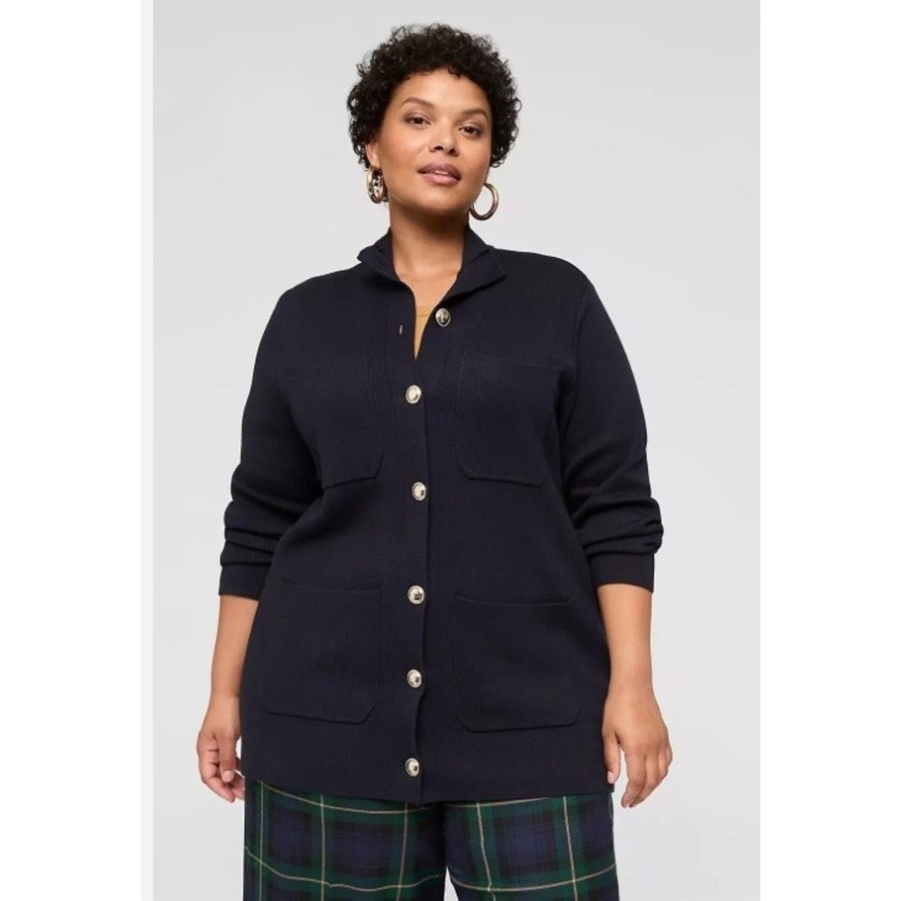 Lane Bryant Cardigan Jacket Navy‎ Blue Gold Button Size 22/24 Classic Office